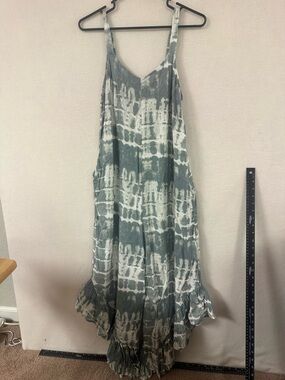 Japna Gray & White Jumpsuit Overalls Romper Pockets Ruffles Women's M Boho